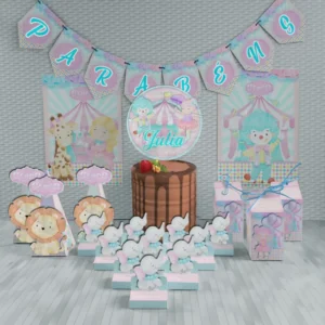 Arquivo de corte digital tema centro de mesa Circo Aquarela nos formatos Studio, PNG e PDF para máquinas Silhouette ou tesoura, com texturas suaves e alta resolução.