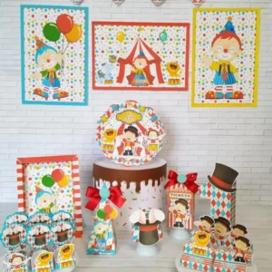 Arquivo de corte digital tema centro de mesa Circo Menino nos formatos Studio e PDF para máquinas Silhouette ou tesoura, ideal para decoração infantil de luxo.