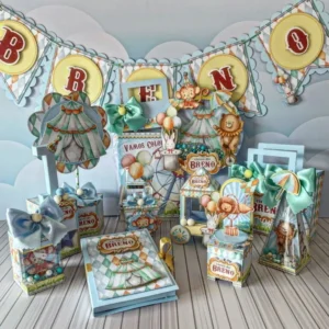 Moldes digitais de centro de mesa para o tema Circo nos formatos Studio, PNG e PDF para impressão de alta resolução e personalizados de festas alegres.