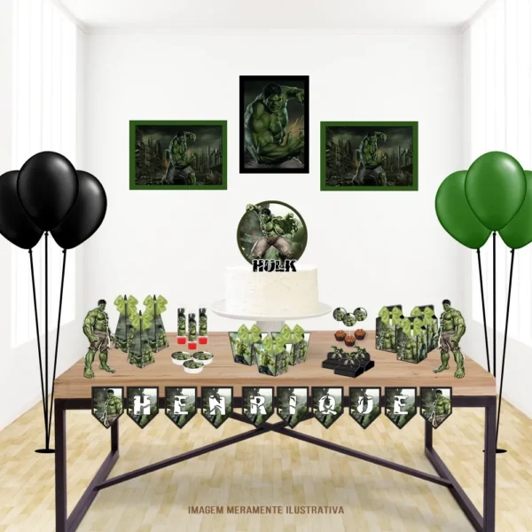 Arquivo digital para centro de mesa no tema Hulk em formatos Studio e PDF.