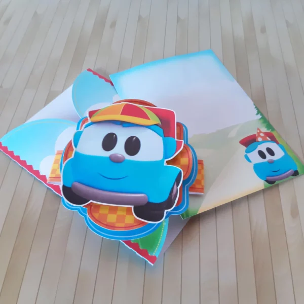 Personalizados de aniversário tema Leo o Caminhão para centro de mesa em arquivo digital Studio e PDF.