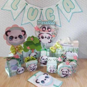 Arquivo digital para centro de mesa no tema Panda em formatos Studio, PNG e PDF.