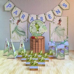 Centro de mesa tema A Princesa e o Sapo para decoração de festa infantil em arquivo digital Silhouette Studio.