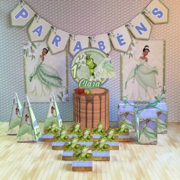 Centro de mesa tema A Princesa e o Sapo para decoração de festa infantil em arquivo digital Silhouette Studio.