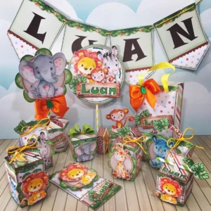 Arquivo digital de centro de mesa tema Safari Luxo nos formatos Studio, PNG e PDF.