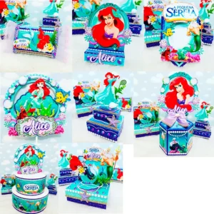 Centro de mesa tema sereia luxo em arquivo digital para decoração de festa de aniversário com detalhes em camadas.