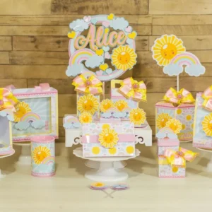 Arquivo de corte para centro de mesa de aniversário tema Sunshine no Studio e PDF.