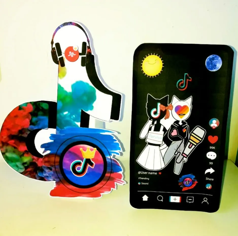 Arquivo de corte digital para centro de mesa Tik Tok em formatos Studio e PDF.