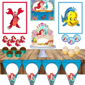 Centro de mesa tema Pequena Sereia Ariel para decoração de festa infantil em arquivo digital Silhouette Studio.