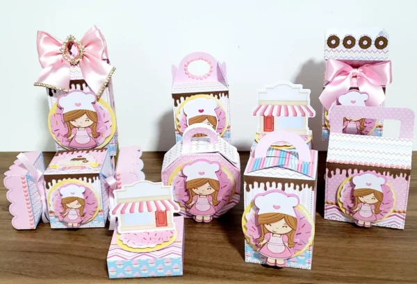 Itens de decoração para confeitaria festa infantil em arquivo digital Studio e PDF.