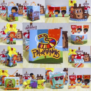 Itens de decoração para aniversário tema 3 Palavrinhas em arquivo digital Studio e PDF.