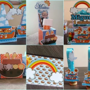 Arquivo digital para decoração de aniversário no tema Arca de Noé em formato Studio.