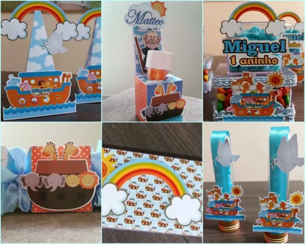 Arquivo digital para decoração de aniversário no tema Arca de Noé em formato Studio.