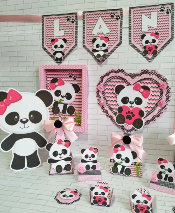 Arquivo de corte para personalizados de aniversário tema Panda Rosa no Studio.