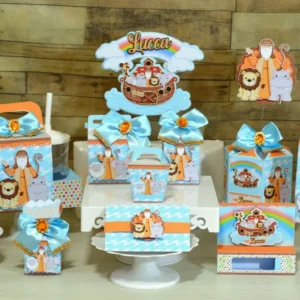 Arquivo digital para decoração de festa infantil no tema Arca de Noé em Studio e PDF.