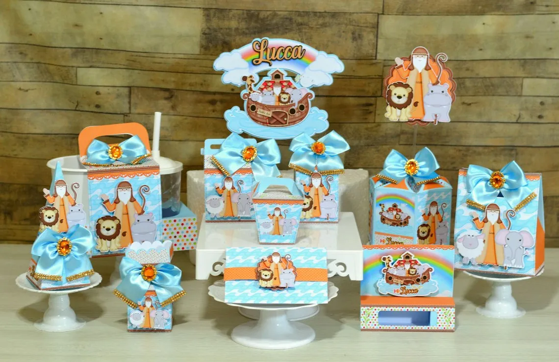 Arquivo digital para decoração de festa infantil no tema Arca de Noé em Studio e PDF.