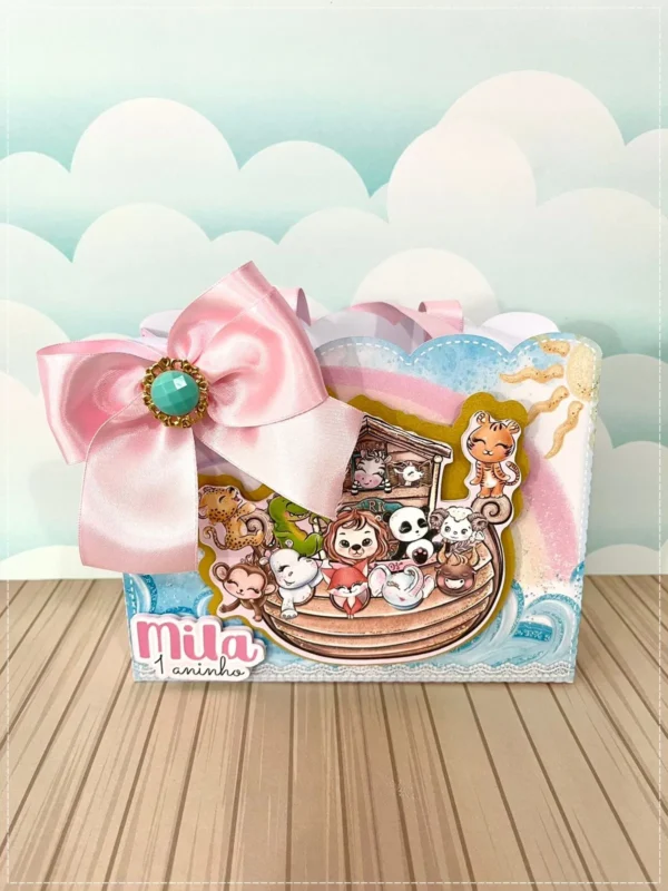 Arquivo de corte para festa infantil no tema Arca de Noé Rosa em Studio, PNG e PDF.