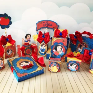 Itens de decoração tema Branca de Neve em arquivo digital Studio, PNG e PDF para aniversário.