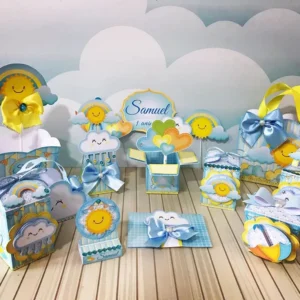 Itens de decoração para tema Chuva de Amor Luxo em arquivo digital Studio, PNG e PDF.