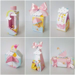 Itens de decoração para tema Chuva de Amor Rosa em arquivo digital Studio, PNG e PDF.