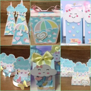 Itens de decoração para tema Chuva de Amor menina em arquivo digital Silhouette Studio.