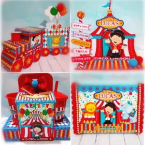 Arquivo para topo de bolo e papelaria temática Circo Mágico nos formatos Studio e PDF, pronto para imprimir e recortar com alta qualidade.