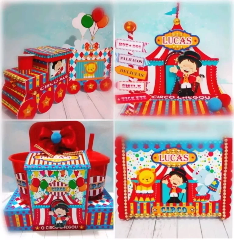 Arquivo para topo de bolo e papelaria temática Circo Mágico nos formatos Studio e PDF, pronto para imprimir e recortar com alta qualidade.