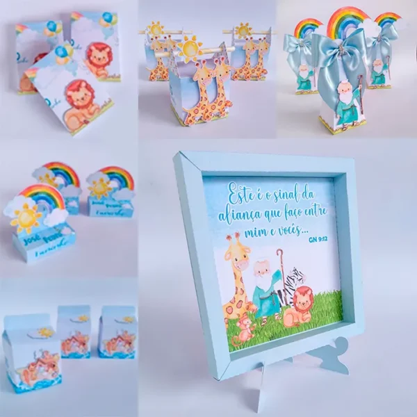 Arquivo digital para decoração de festa infantil no tema Arca de Noé em formato Studio.