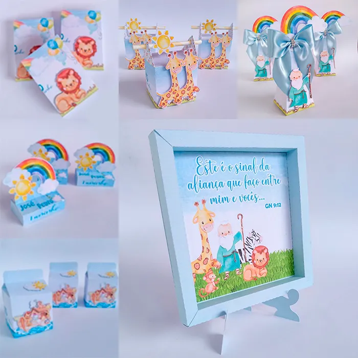 Arquivo digital para decoração de festa infantil no tema Arca de Noé em formato Studio.