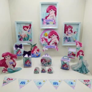 Topo de bolo para decoração de festa Pequena Sereia em arquivo digital Studio, PNG e PDF.