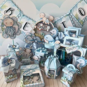 Topo de bolo para decoração fundo do mar em arquivo digital Studio, PNG e PDF com animais marinhos.