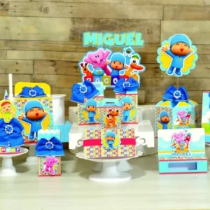 Kit digital de aniversário Pocoyo com elementos de decoração em PDF e Studio.