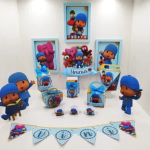 Arquivo digital Pocoyo para decoração de festa de aniversário em formatos Studio e PDF.
