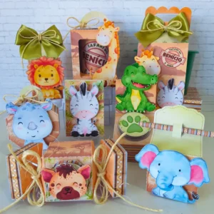 Itens de decoração para festa no tema Safari Luxo em arquivo digital Studio e PDF.