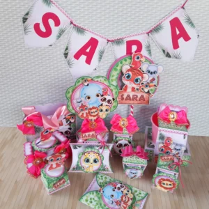 Itens de decoração para tema Safari Menina em arquivo digital Studio, PNG e PDF.