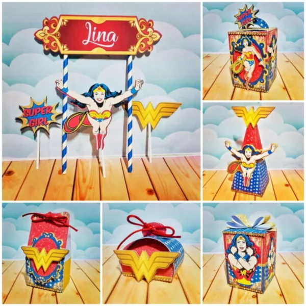 Arquivo digital para decoração simples no tema Mulher Maravilha Infantil em formato Studio.