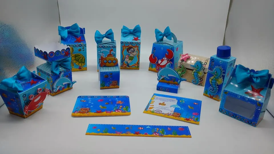 Topo de bolo para decoração tema mar em arquivo digital Studio, PNG e PDF com elementos náuticos.