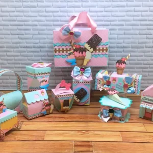 Topo de bolo tema sorveteria para decoração de festa infantil em arquivo de corte Silhouette Studio.