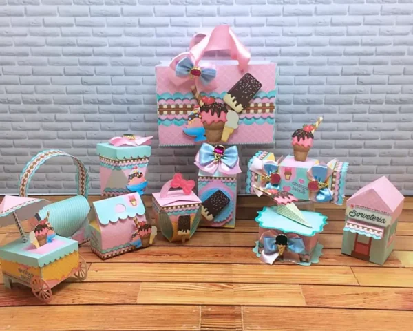 Topo de bolo tema sorveteria para decoração de festa infantil em arquivo de corte Silhouette Studio.