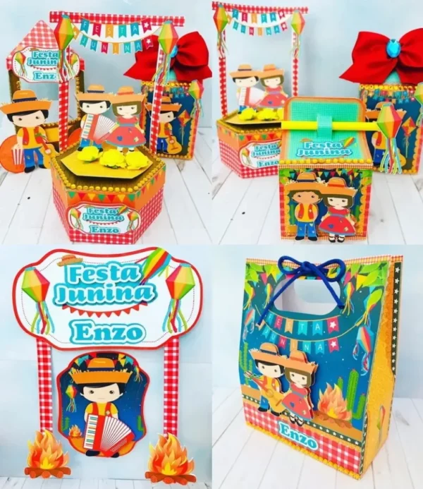 Arquivo de corte digital tema decoração de festa de São João nos formatos Studio e PDF para máquinas Silhouette ou tesoura, ideal para personalizados de luxo.