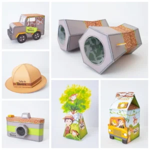 Itens de decoração de mesa no tema Safari em arquivo digital para Studio, PNG e PDF.