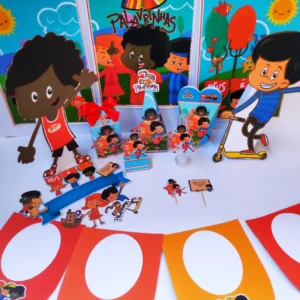 Itens de decoração para kit fazendo a nossa festa tema 3 Palavrinhas em Studio e PDF.