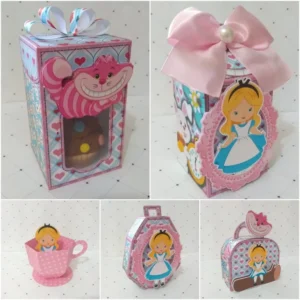 Arquivo de corte digital para debutante no tema Alice no País das Maravilhas nos formatos Studio e PDF para máquinas Silhouette ou tesoura, ideal para personalizados de luxo e convites especiais.