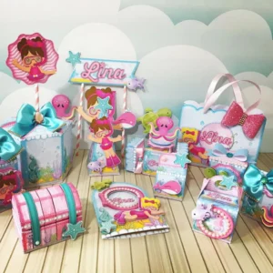 Topo de bolo para decoração de festa fundo do mar rosa em arquivo digital Studio, PNG e PDF.