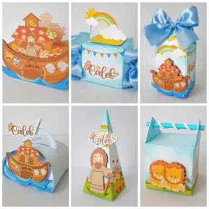 Arquivo digital para personalizados de festa infantil no tema Arca de Noé em formatos Studio, PNG e PDF.