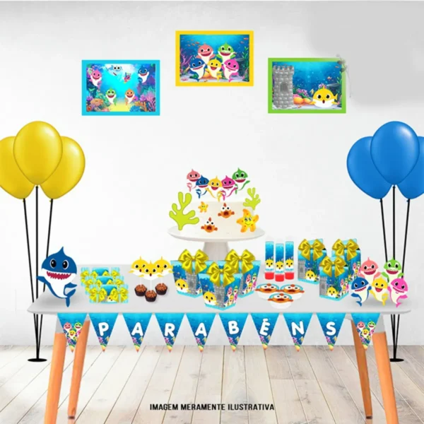 Arquivo digital para personalizados de festa infantil no tema Baby Shark em formatos Studio e PDF.