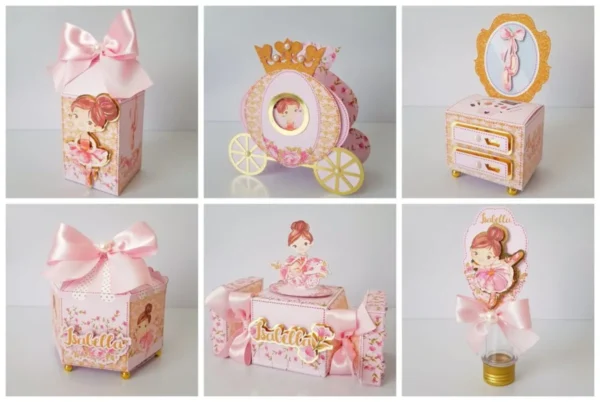 Arquivo digital para personalizados de festa infantil no tema Bailarina em formatos Studio, PNG e PDF.