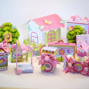 Arquivo digital para festa infantil no tema Jardim Encantado em formato Studio e PDF.