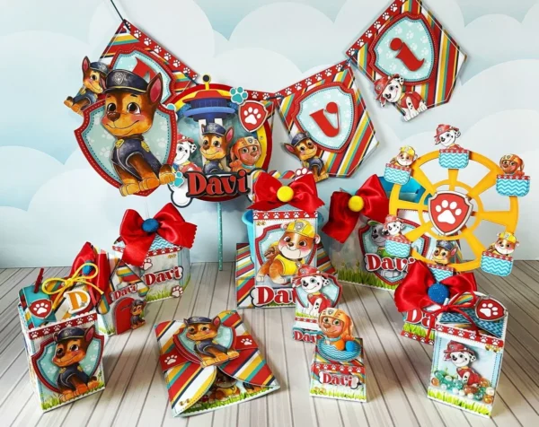 Arquivo digital de corte para festa infantil no tema Patrulha Canina em formatos Studio, PNG e PDF.