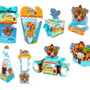 Arquivo digital para personalizados de festa infantil no tema Arca de Noé em formato Studio.
